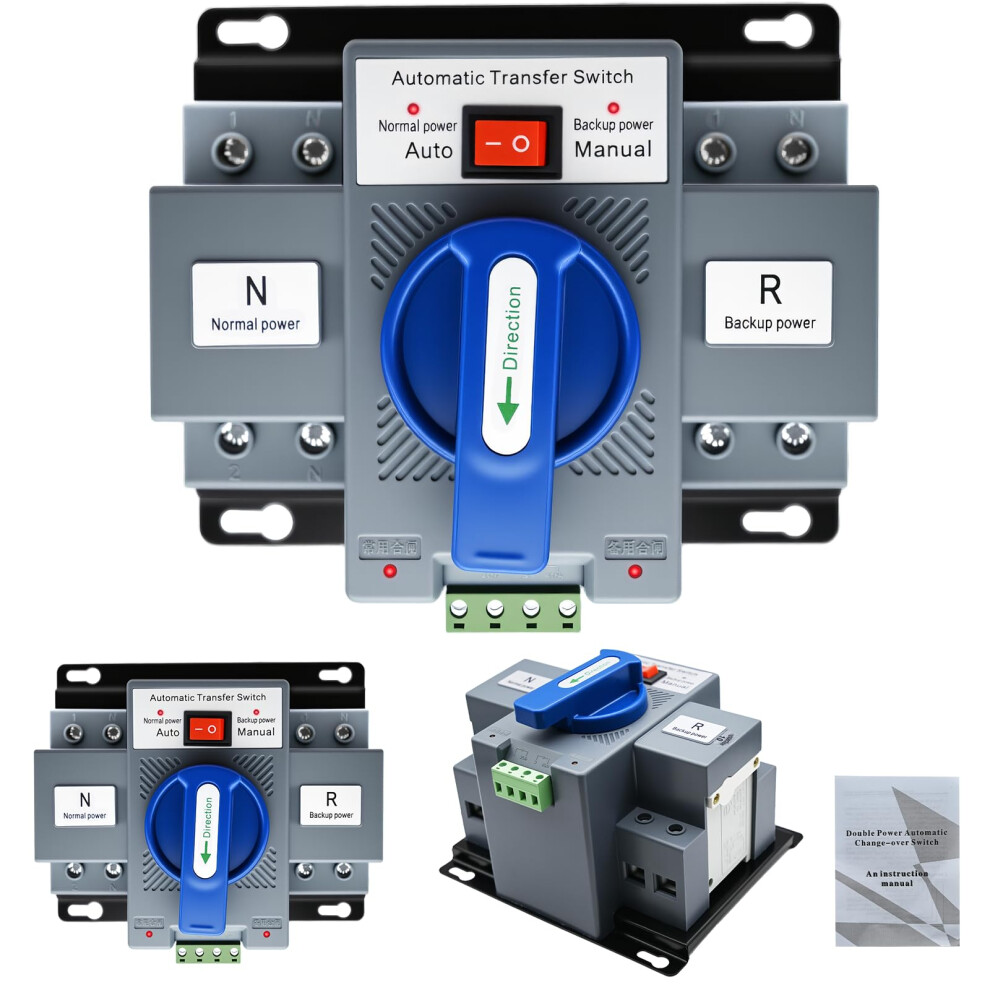 2Pcs 110V 2P 63A Automatic Transfer Switch, Dual Power Generator Changeover With Circuit Protection 9070919371769