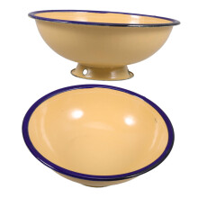 2pcs Large Capacity Vintage Enamel Soup Bowls Retro Style Deep Serving Basin Durable Yellow Foot Design