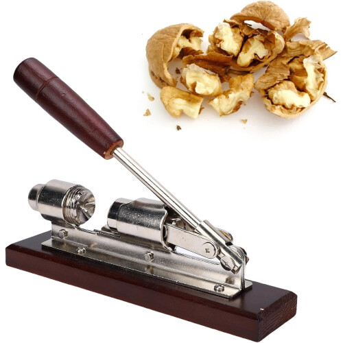 Nutcracker Heavy Duty Stainless Steel Pecan Walnut Cracker with Ergonomic Wooden Handle and Base 1