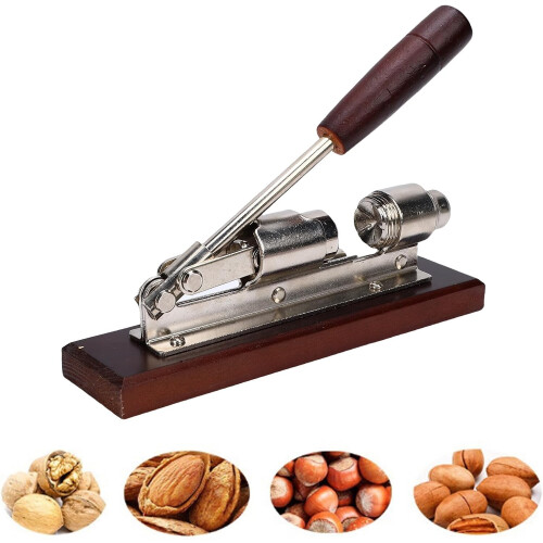 Nutcracker Heavy Duty Stainless Steel Pecan Walnut Cracker with Ergonomic Wooden Handle and Base 2