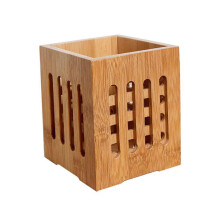 2pcs Bamboo Utensil Holder Cutlery Organizer with Drain Holes for Countertop Chopsticks Storage