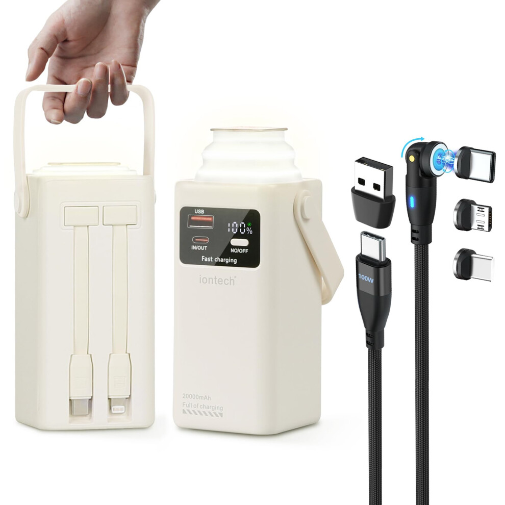 Portable Power Bank 20000Mah Fast Charging With Magnetic Cable, Led Display And Lantern 9113335294936