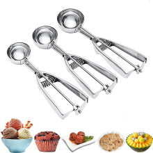 Cookie Scoop Set of 3 Stainless Steel with Ergonomic Spring Trigger for Cookies Cupcakes Ice Cream