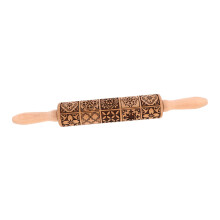 Wooden Embossed Rolling Pin for Baking Cookies Pastry Pizza Dumplings with Smooth Ergonomic Grip