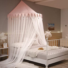 Pink Princess Bed Canopy with Wall Mounted Mosquito Net for Toddler and Infant Nursery 1.8m
