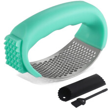 Stainless Steel Garlic Press and Crusher with Peeler, Ergonomic Handle, Dishwasher Safe, Green