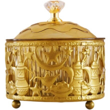 Eid Mubarak Sugar Bowl with Lid, Decorative Ramadan Candy Dish, Moon Star Design Metal Jar