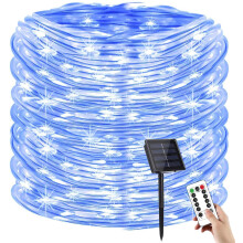 Solar Rope Lights with Remote Control 100 LEDs 39ft Waterproof Outdoor String Lights 8 Modes Blue