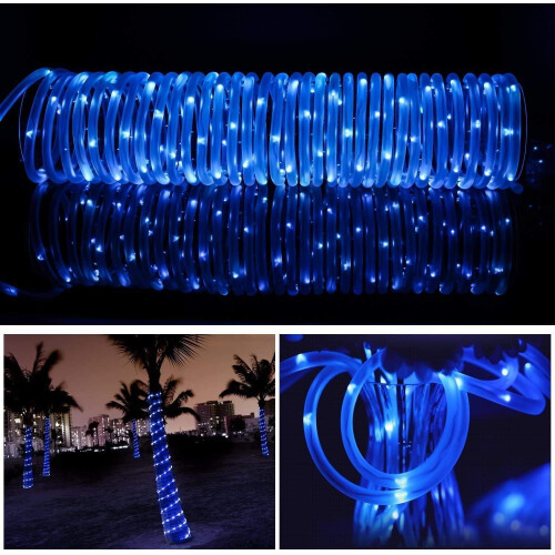 Solar Rope Lights with Remote Control 100 LEDs 39ft Waterproof Outdoor String Lights 8 Modes Blue 1