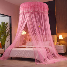 Mosquito Net Bed Canopy with Lace Dome for King Size Bed, Chemical Insect Protection 2.0m Rouge