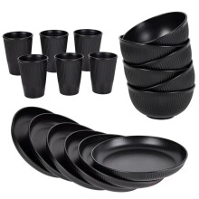 Wheat Straw Tableware Set 18Piece EcoFriendly Dinnerware with Plates Bowls Cups Cutlery for Students