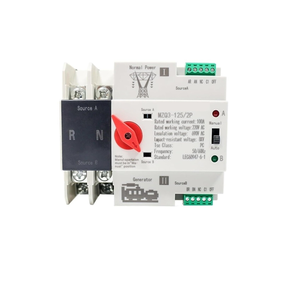 Automatic Transfer Switch 125A Dual Power 2 Pole Ats Panel For Generator 230V 400V Home Use 9113335296046