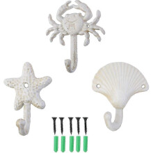 Set aus 3 Seesternen, Muschelkrabben, gusseisen, dekorative Wandhaken, Mäntel, Schürzen, Hüte,