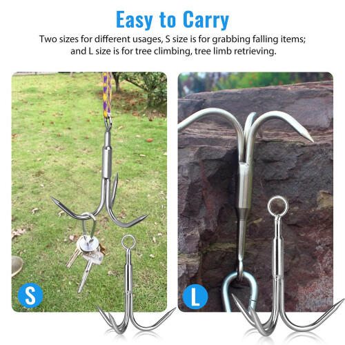 Grappling Hook 3Claw Climbing Hook Stainless Steel Grapnel Hook Small/Large Size 1