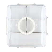 Divided Serving Tray with Handle and Lid, 5 Compartment Snack Storage Box, White Space Saving Design