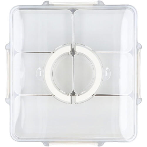 Divided Serving Tray with Handle and Lid, 5 Compartment Snack Storage Box, White Space Saving Design 2