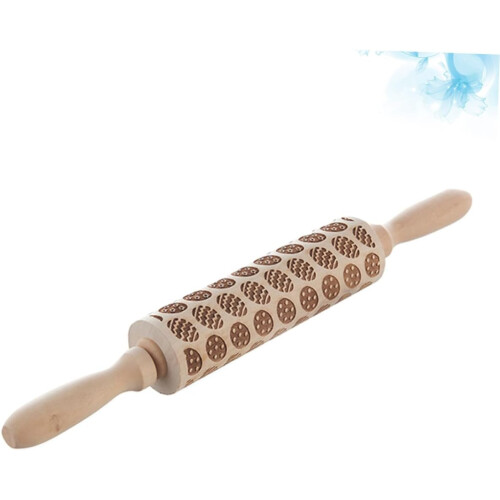 Wooden Embossed Rolling Pin with Egg Pattern for Baking Cookies Pastry Pizza Pasta 2