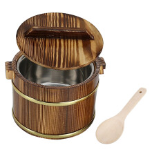 Sushi Rice Mixing Bowl Wooden Handai with Lid and Stainless Steel Liner for Japanese Restaurant 18cm