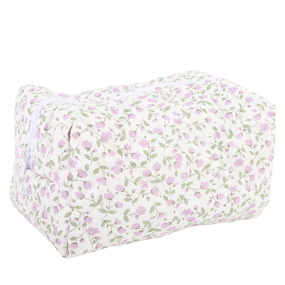 Purple Quilted Floral Makeup Bag Cosmetic Pouch Travel Organizer