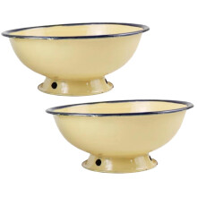 Vintage Yellow Enamel Bowl Set 2pcs with Curling Edge, Retro Kitchen Serving Bowls, Dishwasher Safe