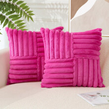 Kissenbezüge aus Kunstkaninchenfell Set aus 2 Stück 45x45 18x18 gestreifte, weiche, dekorative Kissenbezüge für das Sofabett knallpink