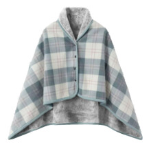 Wearable Blanket Fleece Poncho with Buttons, Plaid Shawl Wrap for Sofa Office All Season Comfort