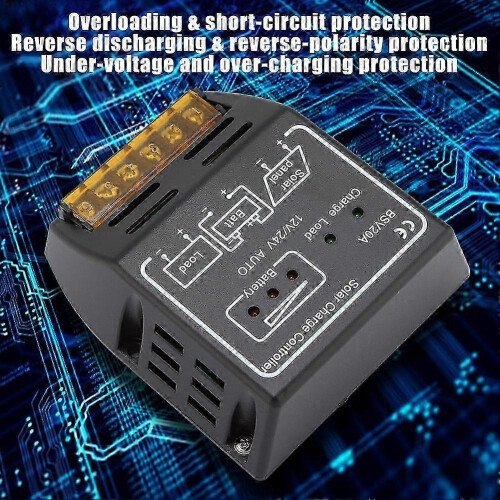 Ρυθμιστής μπαταρίας ηλιακού πάνελ 20A 12V/24V με προστασία ασφαλείας 2