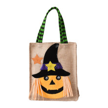 Halloween Trick or Bag with Large Capacity, Reusable Linen Pumpkin Tote for Candy