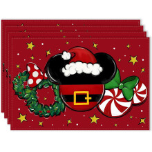 Weihnachts-Platzsets Set aus 4 wasserdichten Stoff-Tischmatten Rot 12x18 Zoll leicht zu reinigen und verbleissfest