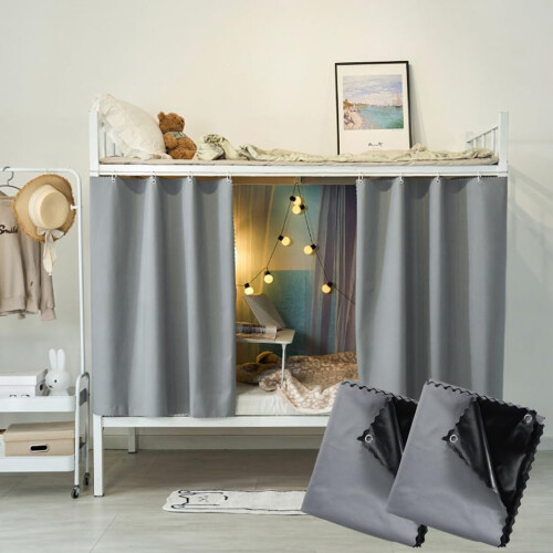 Bed Privacy Curtain for Dorm Bunk Bed, Blackout Dustproof Canopy, Grey Loft Bed Drapes