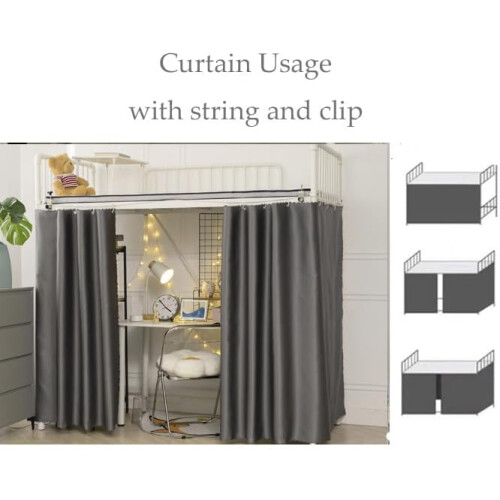 Bed Privacy Curtain for Dorm Bunk Bed, Blackout Dustproof Canopy, Grey Loft Bed Drapes 1