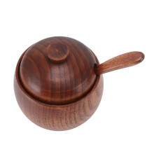 Sugar Bowl with Lid and Spoon, Wooden Sugar Container for Kitchen, Dining, Hotels, Cafes