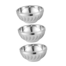 3Pcs Insulated Stainless Steel Rice Bowls Set Double Layer Heat Retention for Soup Salad Noodles 15.5x15.7x7cm