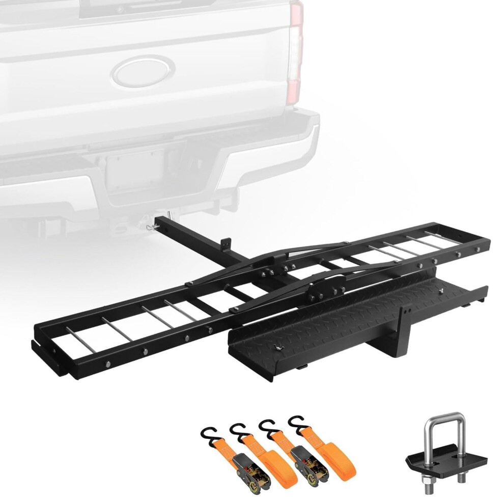 Heavy Duty Motorcycle Hitch Carrier With Dual Ramp, 500 Lbs Steel Rack For 2' Receiver And Antitilt Lock 9113335299290