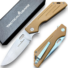 EDC Folding Knife with Stonewashed D2 Blade, Copper Finish and Textured G10 Handle