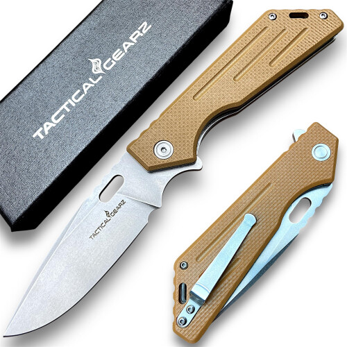 EDC Folding Knife with Stonewashed D2 Blade, Copper Finish and Textured G10 Handle