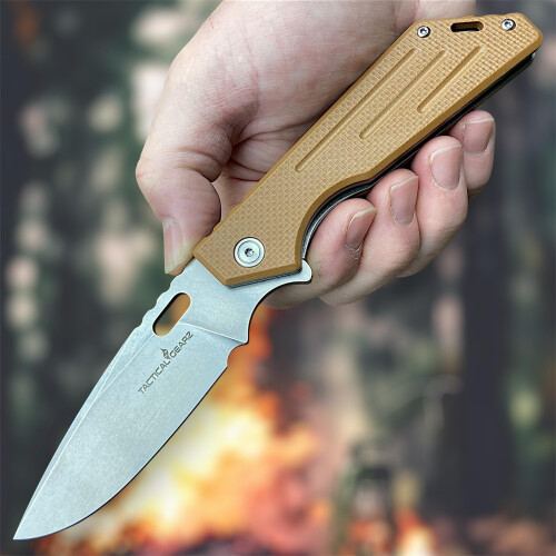 EDC Folding Knife with Stonewashed D2 Blade, Copper Finish and Textured G10 Handle 1
