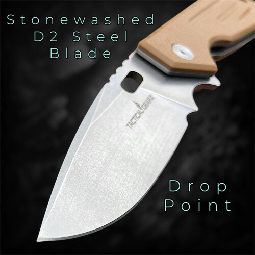 EDC Folding Knife with Stonewashed D2 Blade, Copper Finish and Textured G10 Handle 2