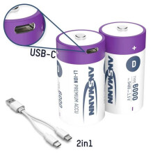 Ansmann LR20 USB-C Latausakku LR20 (D) Li-Ion 6000 mAh 1.5 V 2 kpl