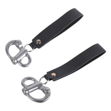 2Pcs Stainless Steel Firefighter Quick Release Shackle with Leather Lanyard for Secure SCBA Attachment