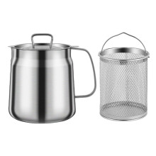 Large Capacity Stainless Steel Oil Strainer Pot with Builtin Mesh Filter for Kitchen Cooking