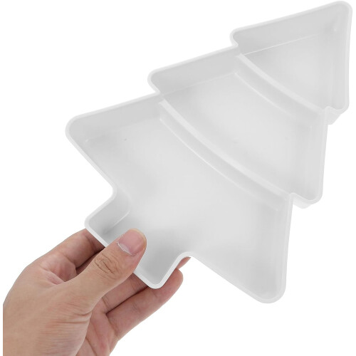 Christmas Tree Serving Platter with Sections for Candy Fruit Snacks, Festive Durable White Tray 2