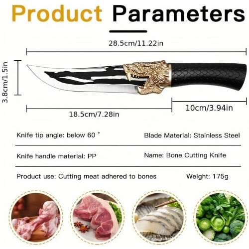 10 Inch Forged Chef Knife with Sharp Blade, Ergonomic Handle and Unique Dragon Head Design 2