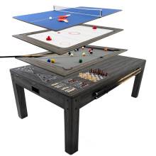 Table Multi Jeux 7 en 1 Gris Billard Anglais Ping Pong Air Hockey Échecs