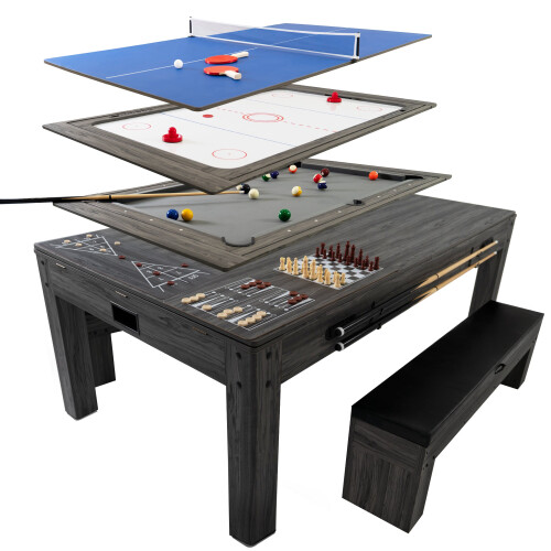 7-In-1 Multi Games Table & Storage Benches x 2
