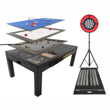 Table Multi Jeux 7 en 1 Gris Ensemble Fléchettes Billard Ping Pong Air Hockey