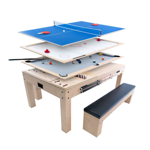7-in-1 Multispeltafel & x2 Opbergbank - Eik