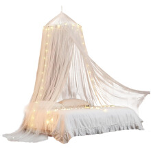 Princess Bed Canopy with Lights, Extra Large Foldable Mosquito Net Dome for Kids Girls Bedroom