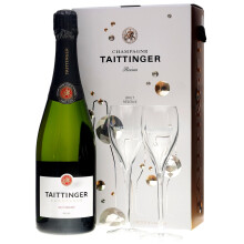 Taittinger Brut & 2 Glass Pack Champagne Gift Box 1 Bottle