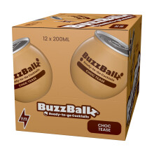 BuzzBallz Choc Tease, Ready to Drink Chocolate Cocktail, 13.5% ABV, 12x200ml, Pre Mixed Cocktail Made from Vodka, Cream and Chocolate Flavour, Silky